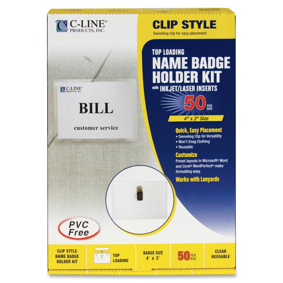 C-Line Clip Style Name Badge Holder Kit - Sealed Holders with Inserts, 4 x 3, 50/BX, 95543. Picture 3