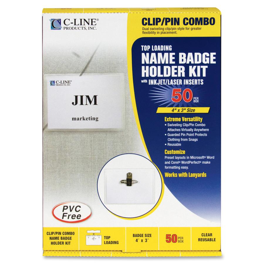 C-Line Clip/Pin Combo Style Name Badges - Sealed Holders with Inserts, 4 x 3, 50/BX, 95743. Picture 5