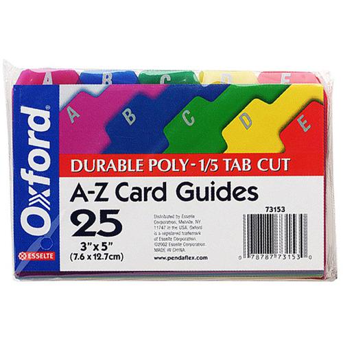 Oxford A-Z Poly Filing Index Cards - Printed Tab(s) - Character - A-Z - 5 Tab(s)/Set - 5" Divider Width x 3" Divider Length - Assorted Divider - Tear Resistant, Wear Resistant, Moisture Resistant - 25. Picture 2