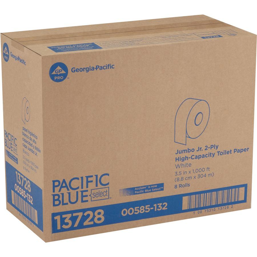 Pacific Blue Select Jumbo Jr. Toilet Paper - 2 Ply1000 ft - 9" Roll Diameter - White - 8 / Carton. Picture 5