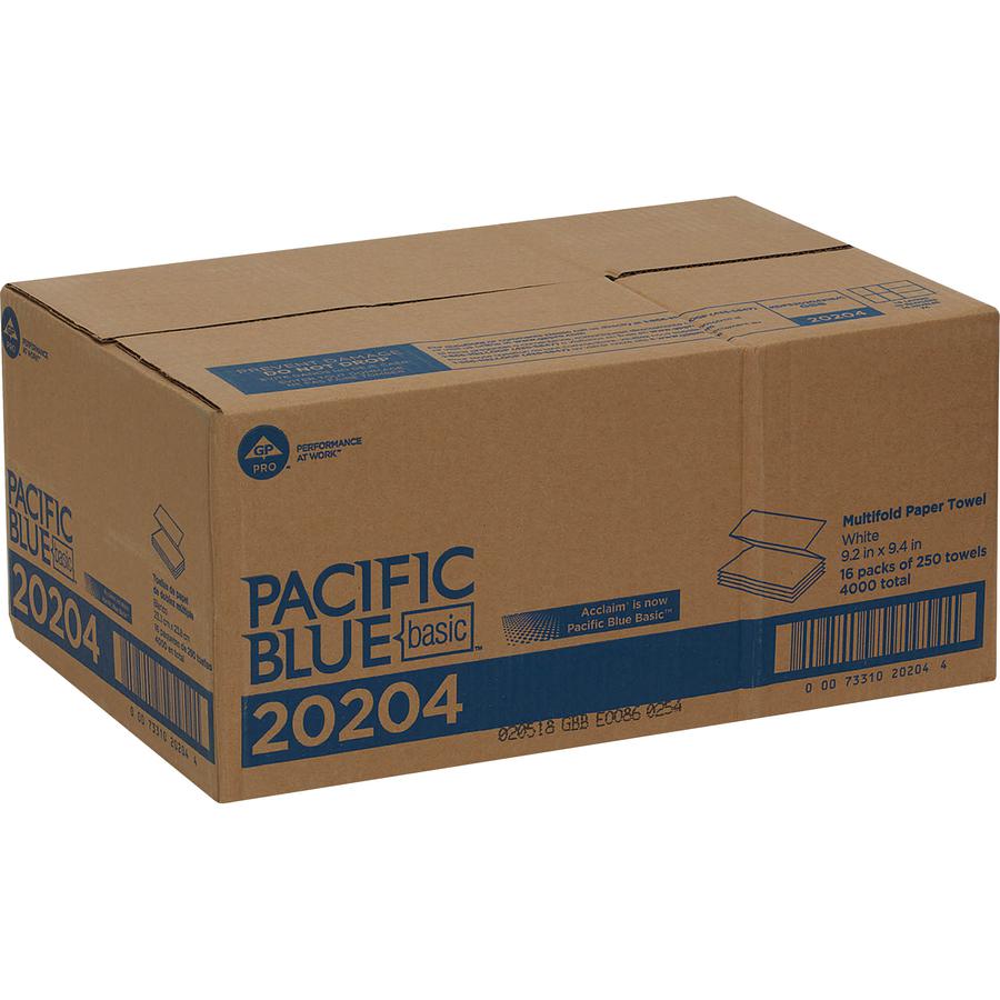 Pacific Blue Basic 1-ply Multifold Paper Towel - 9.40" x 9.20" - White - 4000 Per Carton - 16 / Carton. Picture 2