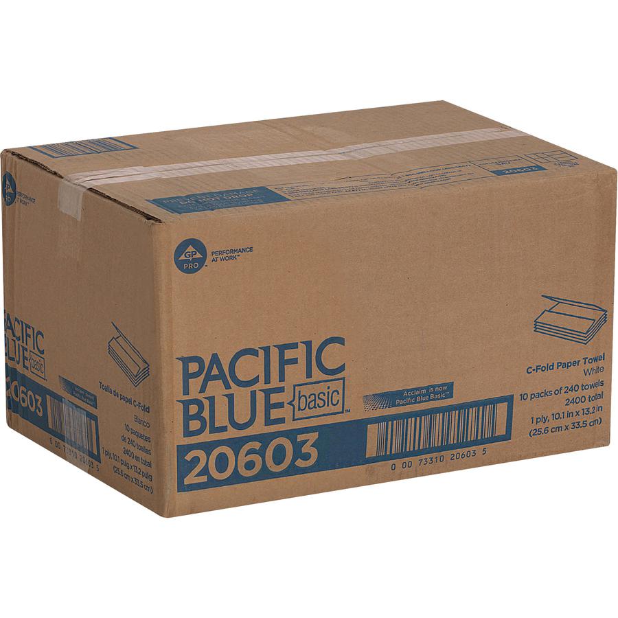 Pacific Blue Basic C-Fold Paper Towels - 10.10" x 12.70" - White - Absorbent, Strong - For Office Building, Washroom, Public Facilities, Lodging, Food Service - 2400 Per Carton - 10 / Carton. Picture 2