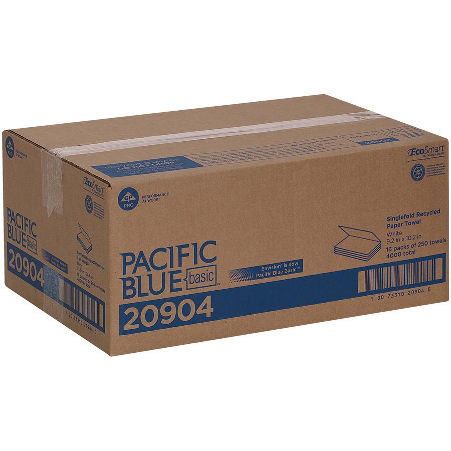 Pacific Blue Basic S-Fold Recycled Paper Towels - 9.25" x 10.25" - White - 4000 Per Carton - 16 / Carton. Picture 5