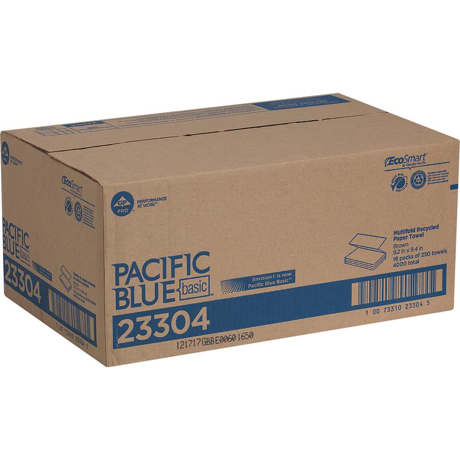 Pacific Blue Basic Recycled Multifold Paper Towel - 9.50" x 9.25" - Brown - 250 Per Pack - 16 / Carton. Picture 2