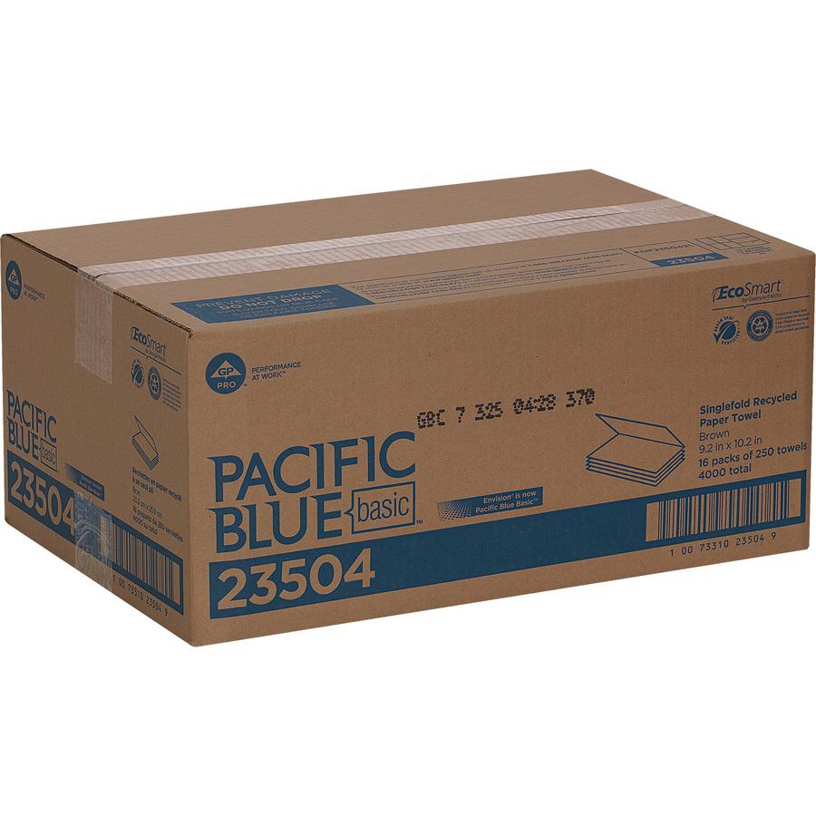 Pacific Blue Basic S-Fold Recycled Paper Towels - 9.25" x 10.25" - Natural - 4000 Per Carton - 16 / Carton. Picture 5