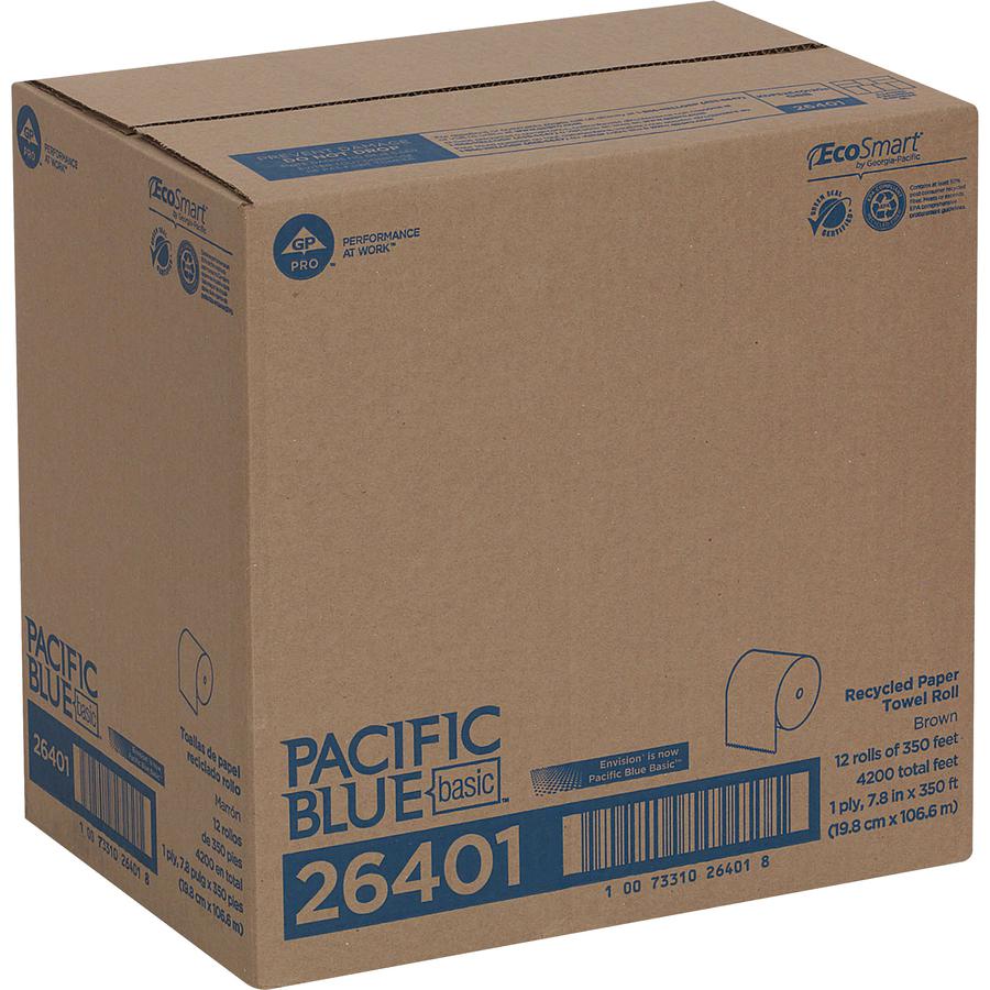 Pacific Blue Basic Recycled Paper Towel Roll - 1 Ply - 7.87" x 350 ft - Natural - 12 / Carton. Picture 2