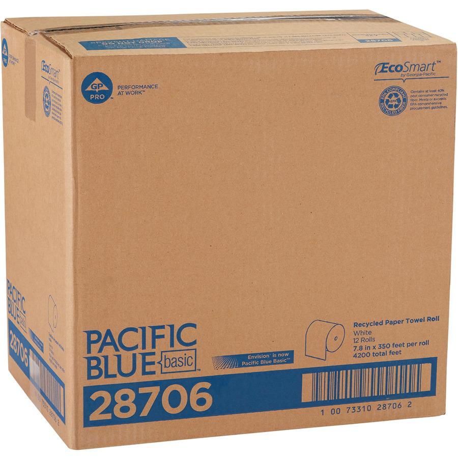 Pacific Blue Basic Paper Roll Towel - 1 Ply - 7.87" x 350 ft - White - 12 / Carton. Picture 5
