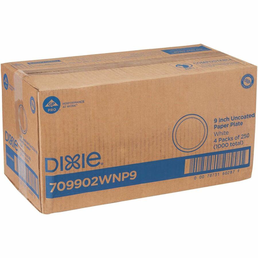 Dixie 9" Uncoated Paper Plates by GP Pro - 250 / Pack - 9" Diameter - White - 4 / Carton. Picture 13