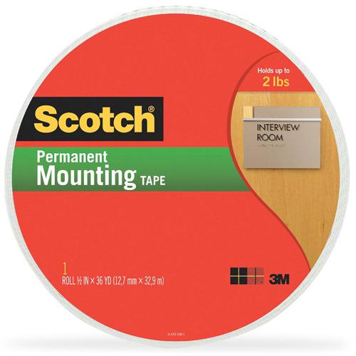 Scotch Double-Coated Foam Mounting Tape - 36 yd Length x 0.50" Width - 62.5 mil Thickness - 1" Core - Polyurethane - Long Lasting, Temperature Resistant - For Mounting - 1 / Roll - White. Picture 3