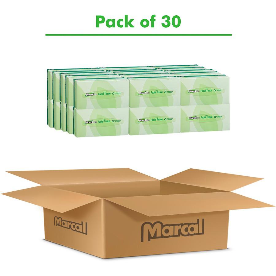 Marcal Pro Facial Tissue - Flat Box - 2 Ply - 4.50" x 8.60" - White - 100 Per Box - 30 / Carton. Picture 3