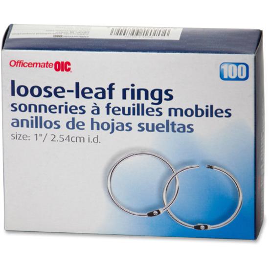 Officemate Loose-Leaf Book Rings - 1" Diameter - Silver - Metal - 100 / Box. Picture 4