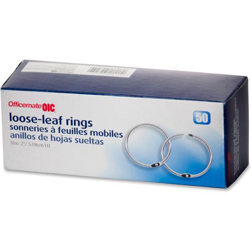 Officemate Loose-Leaf Book Rings - 2" Diameter - Silver - Metal - 50 / Box. Picture 4