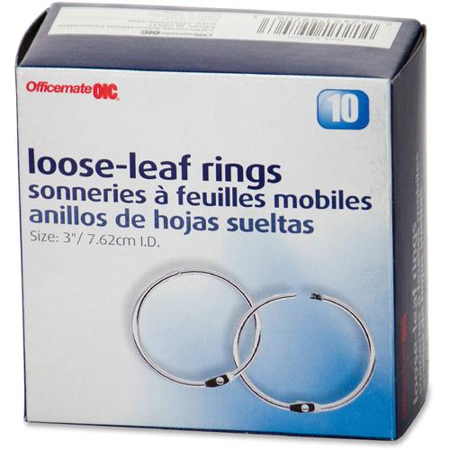 Officemate Loose-Leaf Book Rings - 3" Diameter - Silver - Metal - 10 / Box. Picture 3
