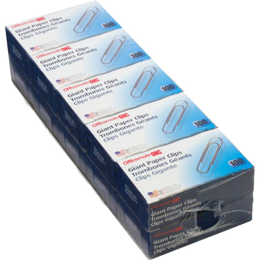 Officemate Giant Gem Paper Clips - Jumbo - 2" Length x 0.5" Width - 1000 / Pack - Silver - Steel. Picture 3