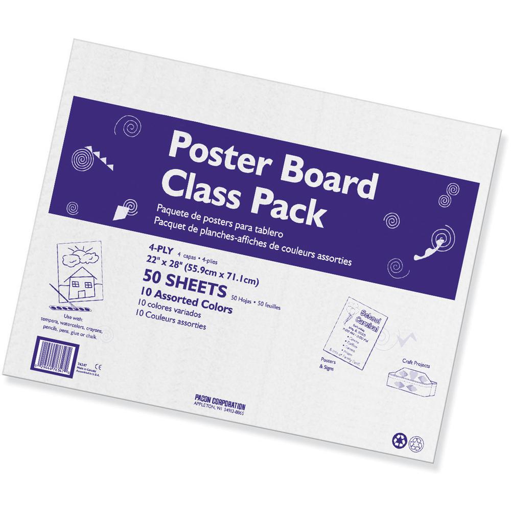 Pacon Poster Board Class Pack - Board and Banner - 22"Width x 28"Length - 50 / Carton - Assorted. Picture 4