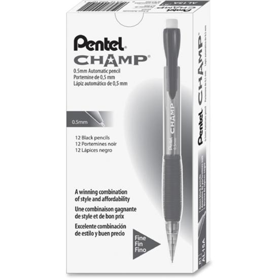 Pentel Champ Mechanical Pencils - #2 Lead - 0.5 mm Lead Diameter - Refillable - Black Barrel - 12 / Dozen. Picture 3
