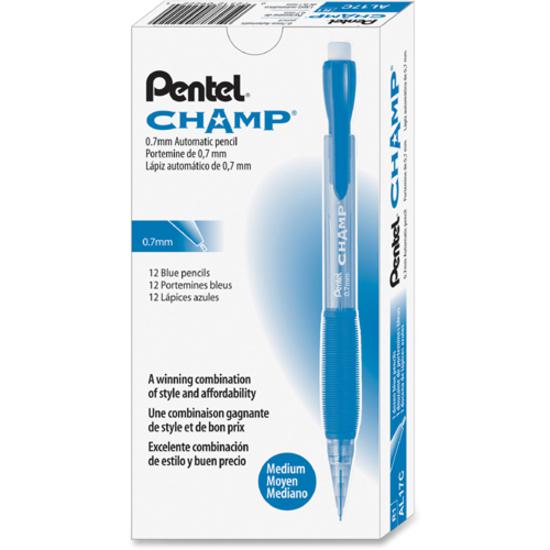 Pentel Champ Mechanical Pencils - #2 Lead - 0.7 mm Lead Diameter - Refillable - Blue Barrel - 1 Dozen. Picture 2