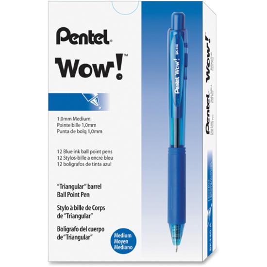 Pentel WOW! Retractable Ballpoint Pens - Medium Pen Point - 1 mm Pen Point Size - Retractable - Blue - Blue Barrel - 12 / Dozen. Picture 2