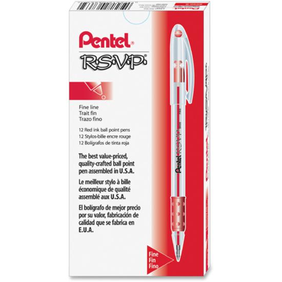 Pentel R.S.V.P. Ballpoint Stick Pens - Fine Pen Point - 0.7 mm Pen Point Size - Refillable - Red - Clear Barrel - 12 / Box. Picture 3