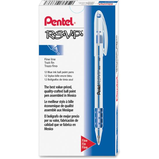 Pentel R.S.V.P. Ballpoint Stick Pens - Fine Pen Point - 0.7 mm Pen Point Size - Refillable - Blue - Clear Barrel - 12 / Box. Picture 4