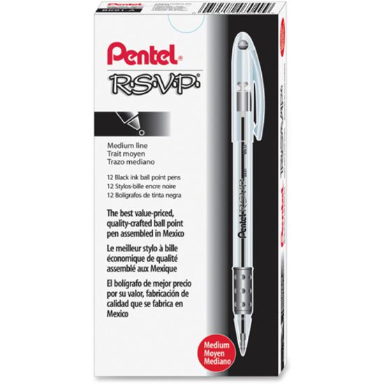 Pentel R.S.V.P. Ballpoint Stick Pens - Medium Pen Point - 1 mm Pen Point Size - Refillable - Black - Clear Barrel. Picture 4