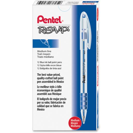 Pentel R.S.V.P. Ballpoint Stick Pens - Medium Pen Point - 1 mm Pen Point Size - Refillable - Blue - Clear Barrel - 1 / Each. Picture 4
