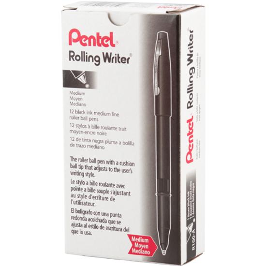 Pentel Rolling Writer Pens - Medium Pen Point - 0.8 mm Pen Point Size - Black - Black Plastic Barrel - 12 / Dozen. Picture 2