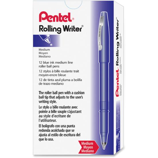 Pentel Rolling Writer Pens - Medium Pen Point - 0.8 mm Pen Point Size - Blue - Blue Plastic Barrel - 1 / Each. Picture 4