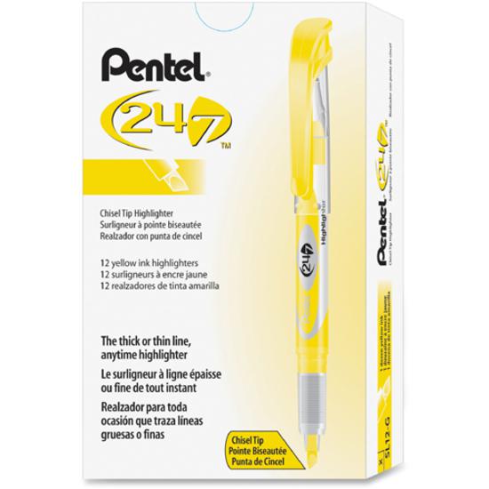 Pentel 24/7 Highlighter - Chisel Marker Point Style - Yellow - 1 Dozen. Picture 4