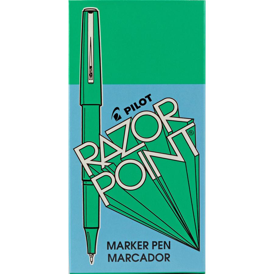 Pilot Razor Point Marker Pens - Extra Fine Pen Point - 0.3 mm Pen Point Size - Green - Green Plastic Barrel - Metal Tip - 1 Dozen. Picture 3