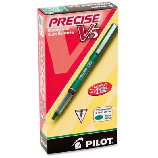 Pilot Precise V5 Extra-Fine Premium Capped Rolling Ball Pens - Fine Pen Point - 0.5 mm Pen Point Size - Green - Green Plastic Barrel - 1 Dozen. Picture 3
