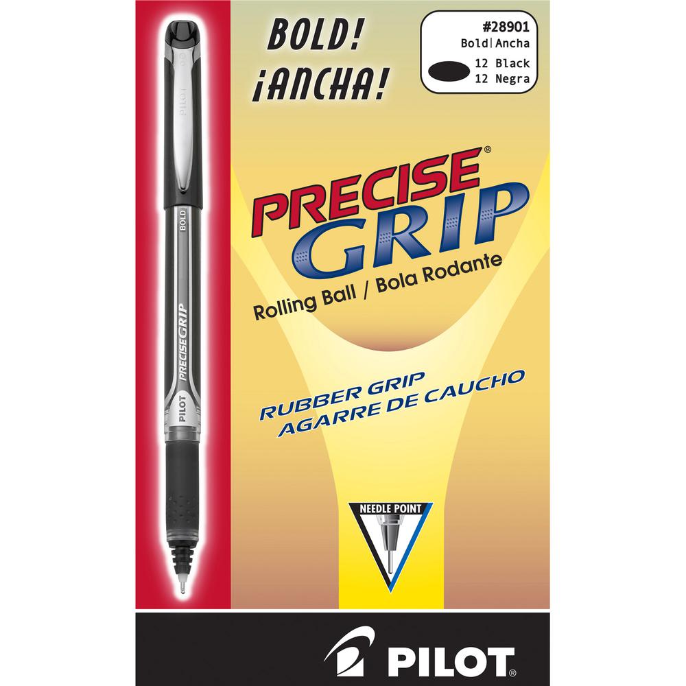 Pilot Precise Grip Bold Capped Rolling Ball Pens - Bold Pen Point - 1 mm Pen Point Size - Black - Black Barrel - 1 Dozen. Picture 3