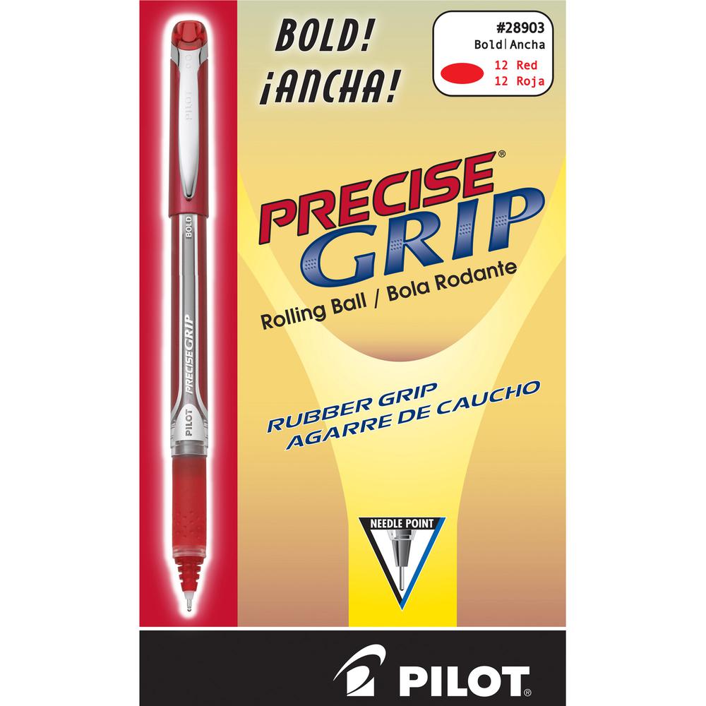 Pilot Precise Grip Bold Capped Rolling Ball Pens - Bold Pen Point - 1 mm Pen Point Size - Red - Red Barrel - 1 Dozen. Picture 2