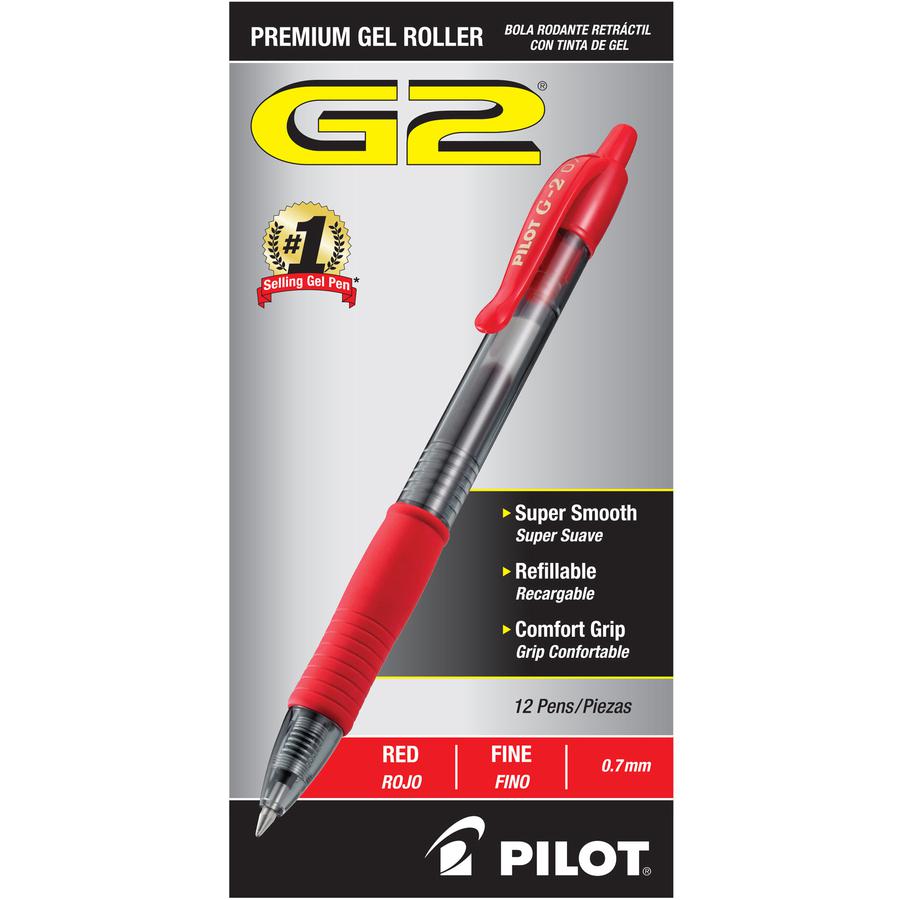 Pilot G2 Retractable Gel Ink Rollerball Pens - Fine Pen Point - 0.7 mm Pen Point Size - Refillable - Retractable - Red Gel-based Ink - Clear Barrel - 1 Dozen. Picture 3
