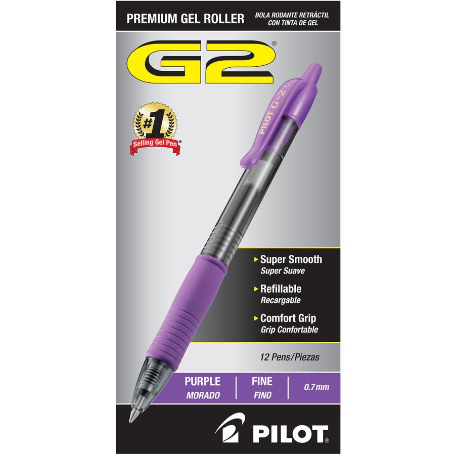 Pilot G2 Retractable Gel Ink Rollerball Pens - Fine Pen Point - 0.7 mm Pen Point Size - Refillable - Retractable - Purple Gel-based Ink - Translucent Barrel - 1 Dozen. Picture 2