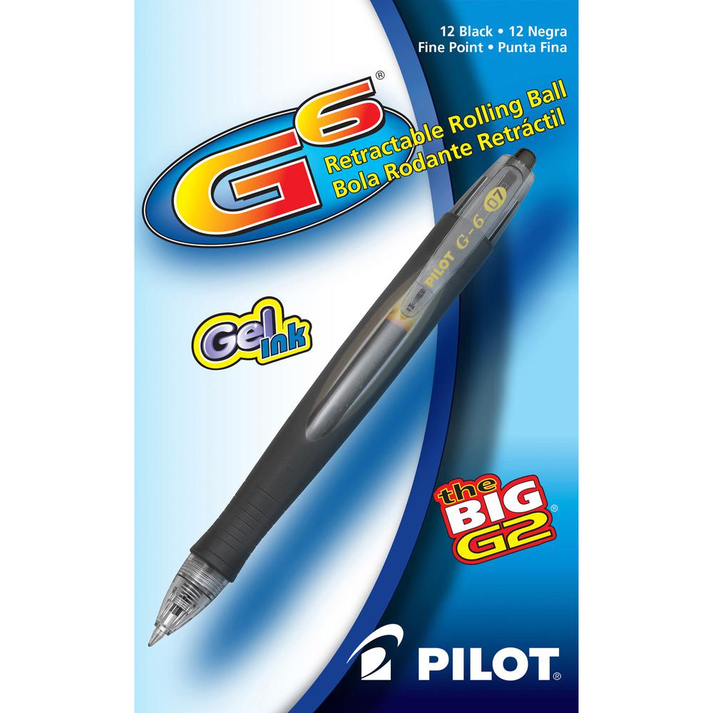 Pilot G6 Retractable Gel Pens - Fine Pen Point - 0.7 mm Pen Point Size - Refillable - Retractable - Black Gel-based Ink - Black Rubber Barrel - 1 Dozen. Picture 2
