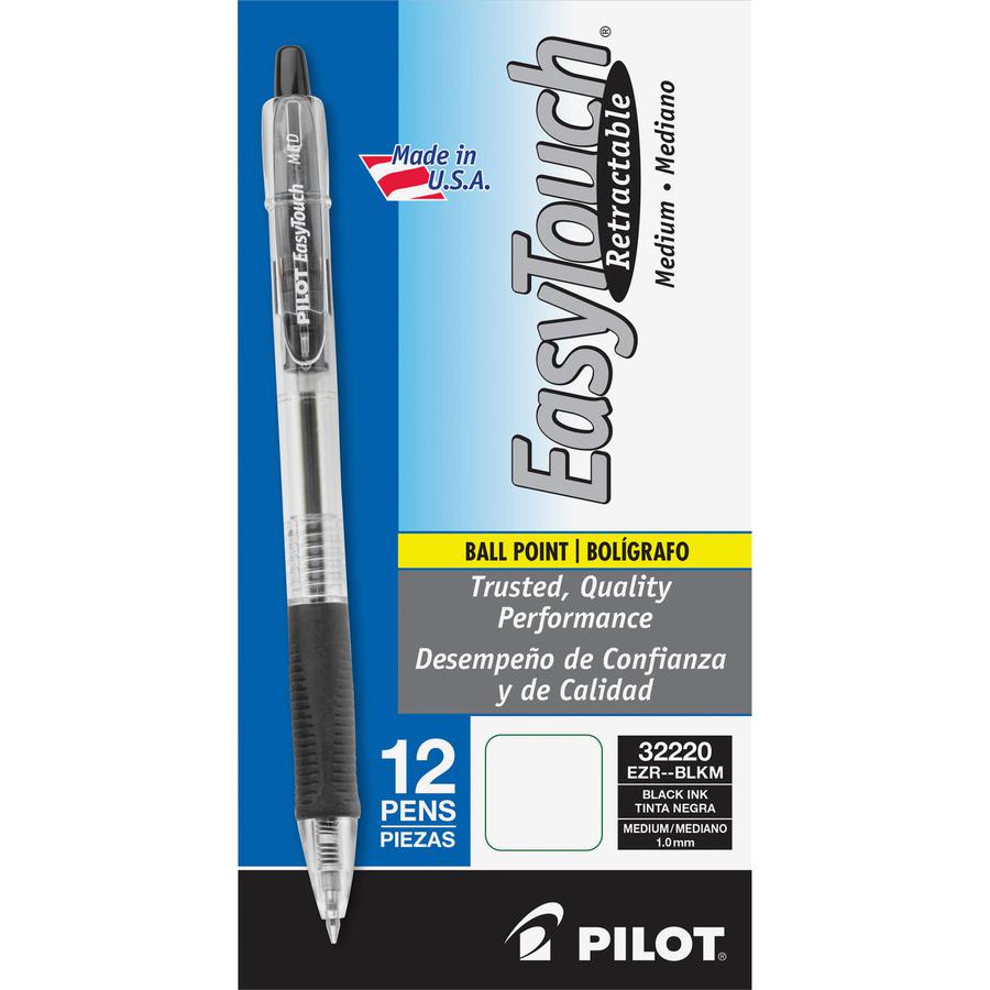 Pilot EasyTouch Retractable Ballpoint Pens - Medium Pen Point - 1 mm Pen Point Size - Refillable - Retractable - Black - Clear Barrel - 1 Dozen. Picture 2