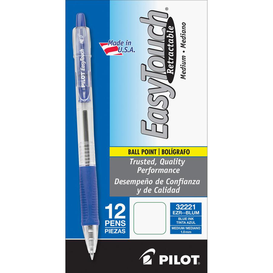 Pilot EasyTouch Retractable Ballpoint Pens - Medium Pen Point - 1 mm Pen Point Size - Refillable - Retractable - Blue - Clear Barrel - 1 Dozen. Picture 3