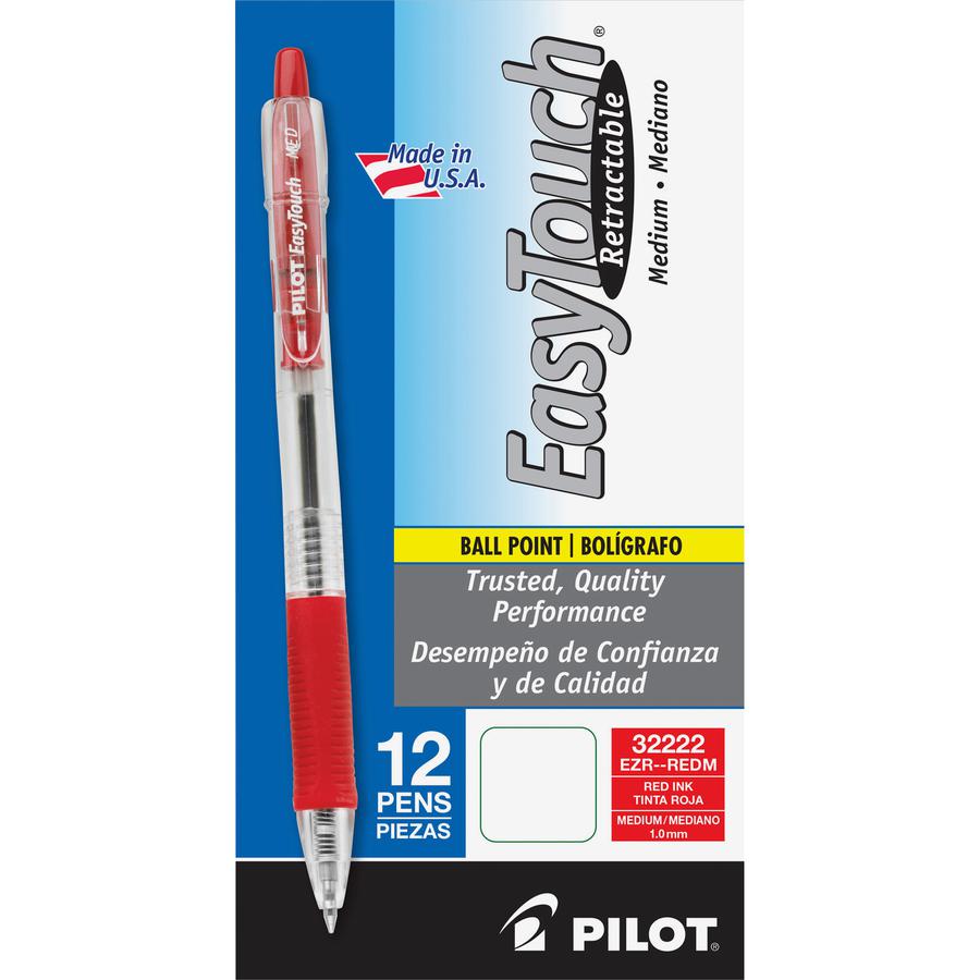 Pilot EasyTouch Retractable Ballpoint Pens - Medium Pen Point - 1 mm Pen Point Size - Refillable - Retractable - Red - Clear Barrel - 1 Dozen. Picture 2
