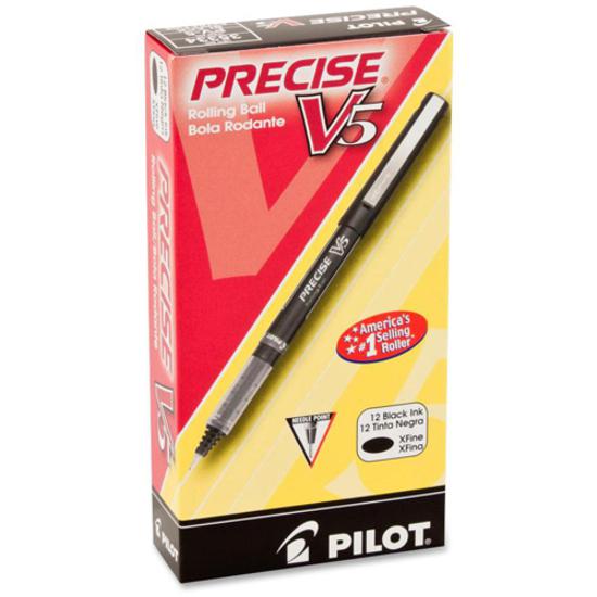 Pilot Precise V5 Extra-Fine Premium Capped Rolling Ball Pens - Extra Fine Pen Point - 0.5 mm Pen Point Size - Black - Black Plastic Barrel - 1 Dozen. Picture 2