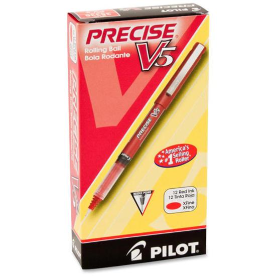 Pilot Precise V5 Extra-Fine Premium Capped Rolling Ball Pens - Extra Fine Pen Point - 0.5 mm Pen Point Size - Red - Red Plastic Barrel - 1 Dozen. Picture 3