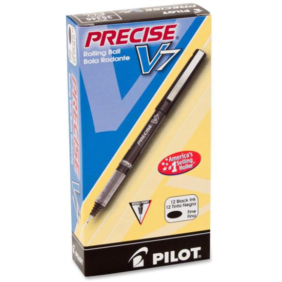 Pilot Precise V7 Fine Premium Capped Rolling Ball Pens - Fine Pen Point - 0.7 mm Pen Point Size - Black - Black Plastic Barrel - 1 Dozen. Picture 4