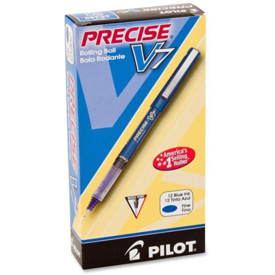 Pilot Precise V7 Fine Premium Capped Rolling Ball Pens - Fine Pen Point - 0.7 mm Pen Point Size - Blue - Blue Plastic Barrel - 1 Dozen. Picture 2