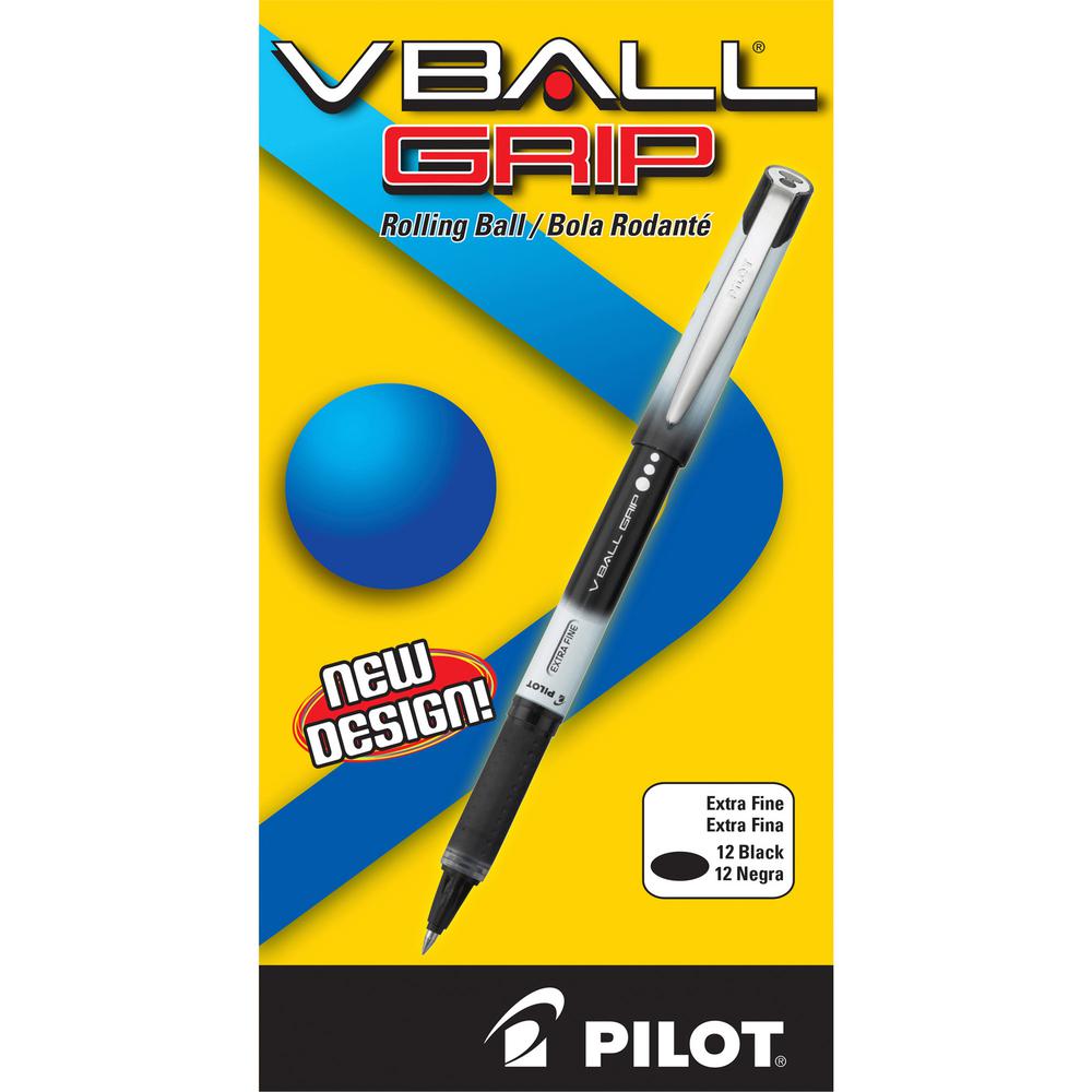 Pilot Vball Grip Liquid Ink Rollerball Pens - Fine Pen Point - 0.5 mm Pen Point Size - Black - Metal Barrel - 1 Dozen. Picture 4