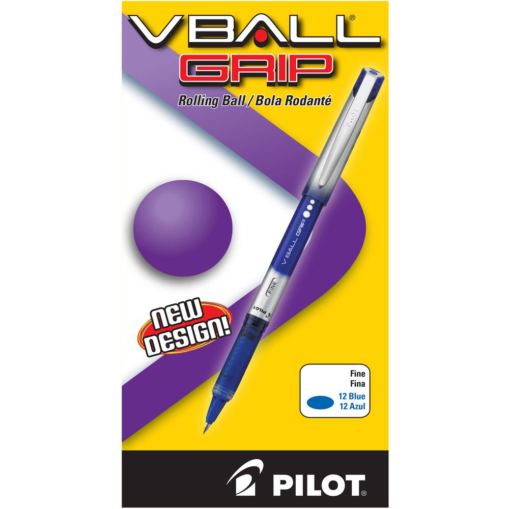 Pilot Vball Grip Liquid Ink Rollerball Pens - Fine Pen Point - 0.7 mm Pen Point Size - Blue - 1 Dozen. Picture 3