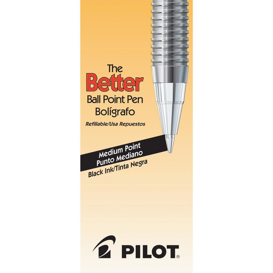 Pilot Better BP-S Ball Stick Pens - Medium Pen Point - 1 mm Pen Point Size - Refillable - Black - Crystal, Clear Barrel - Stainless Steel Tip - 1 Dozen. Picture 5