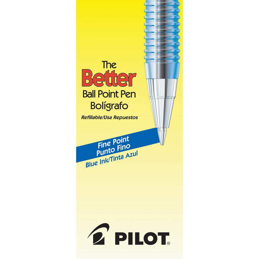 Pilot Better BP-S Ball Stick Pens - Fine Pen Point - 0.7 mm Pen Point Size - Refillable - Blue - Crystal, Clear Barrel - Stainless Steel Tip - 1 Dozen. Picture 2