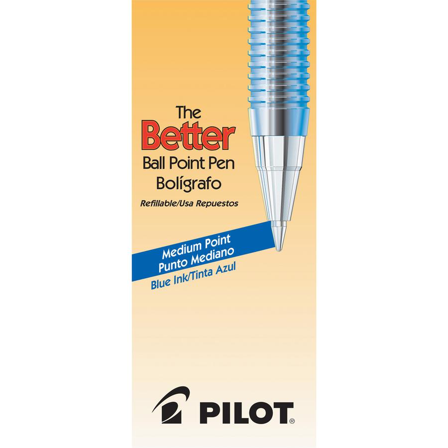 Pilot Better BP-S Ball Stick Pens - Medium Pen Point - 1 mm Pen Point Size - Refillable - Blue - Crystal, Clear Barrel - Stainless Steel Tip - 1 Dozen. Picture 4