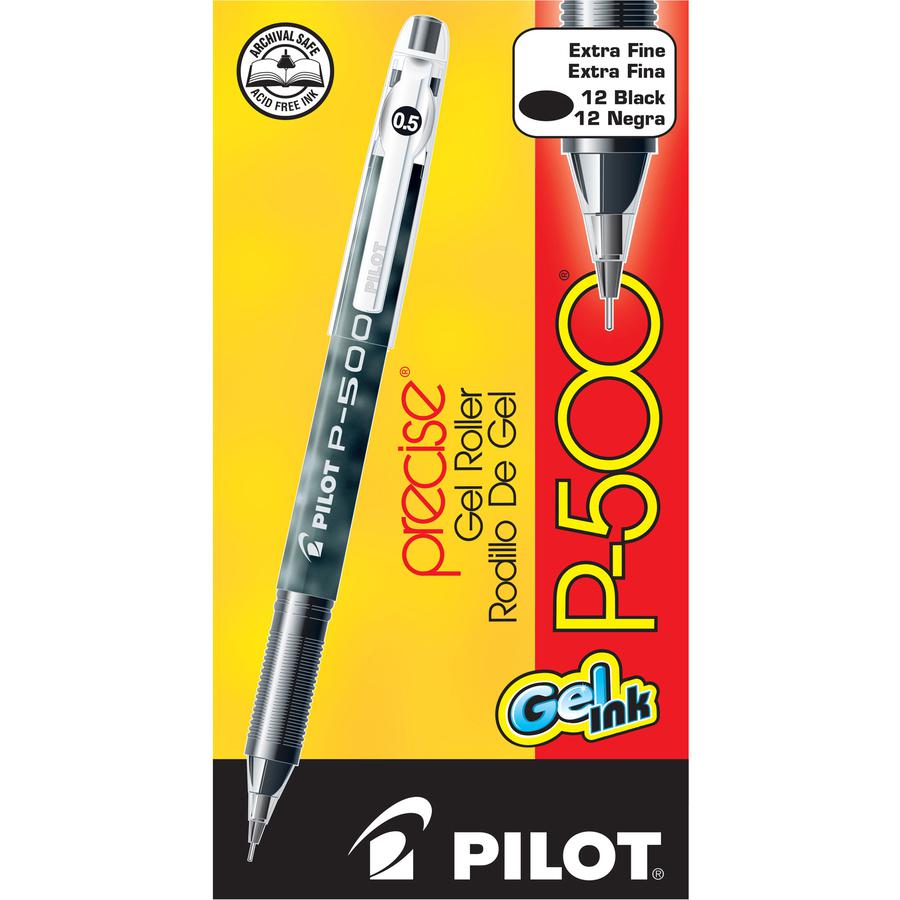 Pilot Precise P-500 Precision Point Extra-Fine Capped Gel Rolling Ball Pens - Extra Fine Pen Point - 0.5 mm Pen Point Size - Needle Pen Point Style - Black Gel-based Ink - Black Barrel - 1 Dozen. Picture 3