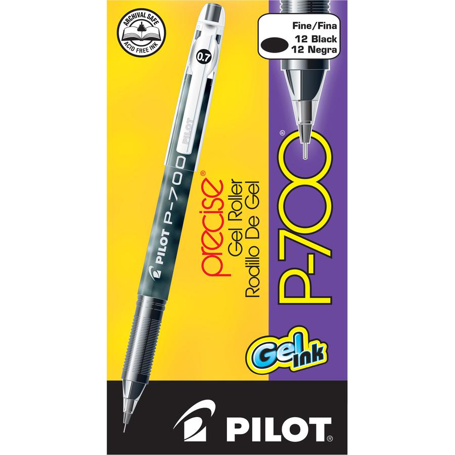 Pilot Precise P-700 Precision Point Fine Capped Gel Rolling Ball Pens - Fine Pen Point - 0.7 mm Pen Point Size - Black Gel-based Ink - Black Barrel - 1 Dozen. Picture 4